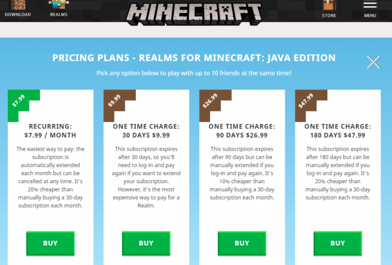 cuanto cuesta minecraft realms