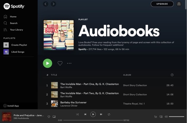 Lista de reproducción de audiolibros en Spotify