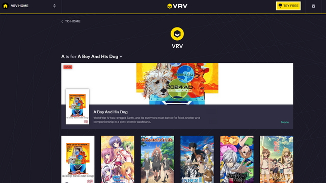vrv home - colección de sitios web de transmisión de anime