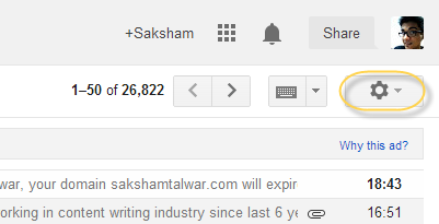 icono de engranaje de gmail