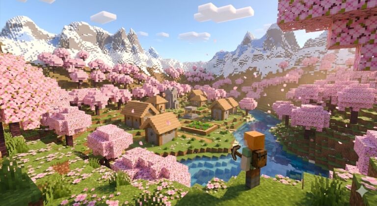 Las Mejores Semillas de Minecraft Bedrock con Aldeas en el Bioma de Cerezos en Flor